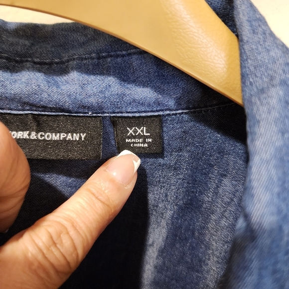New York and Company Denim Chambray Button Front Roll up Sleeves Shirt D… - Picture 5 of 14